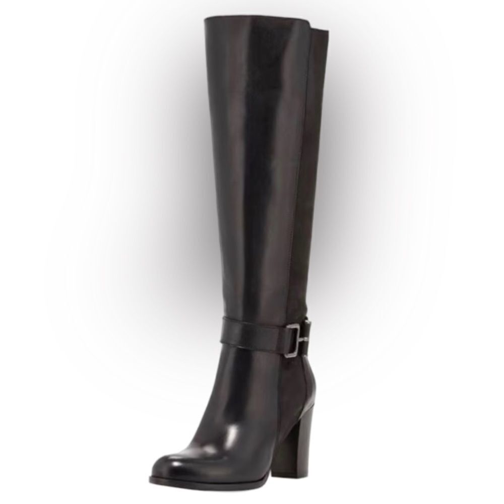 Sesto Meucci Black Leather Knee-High Heeled Boots